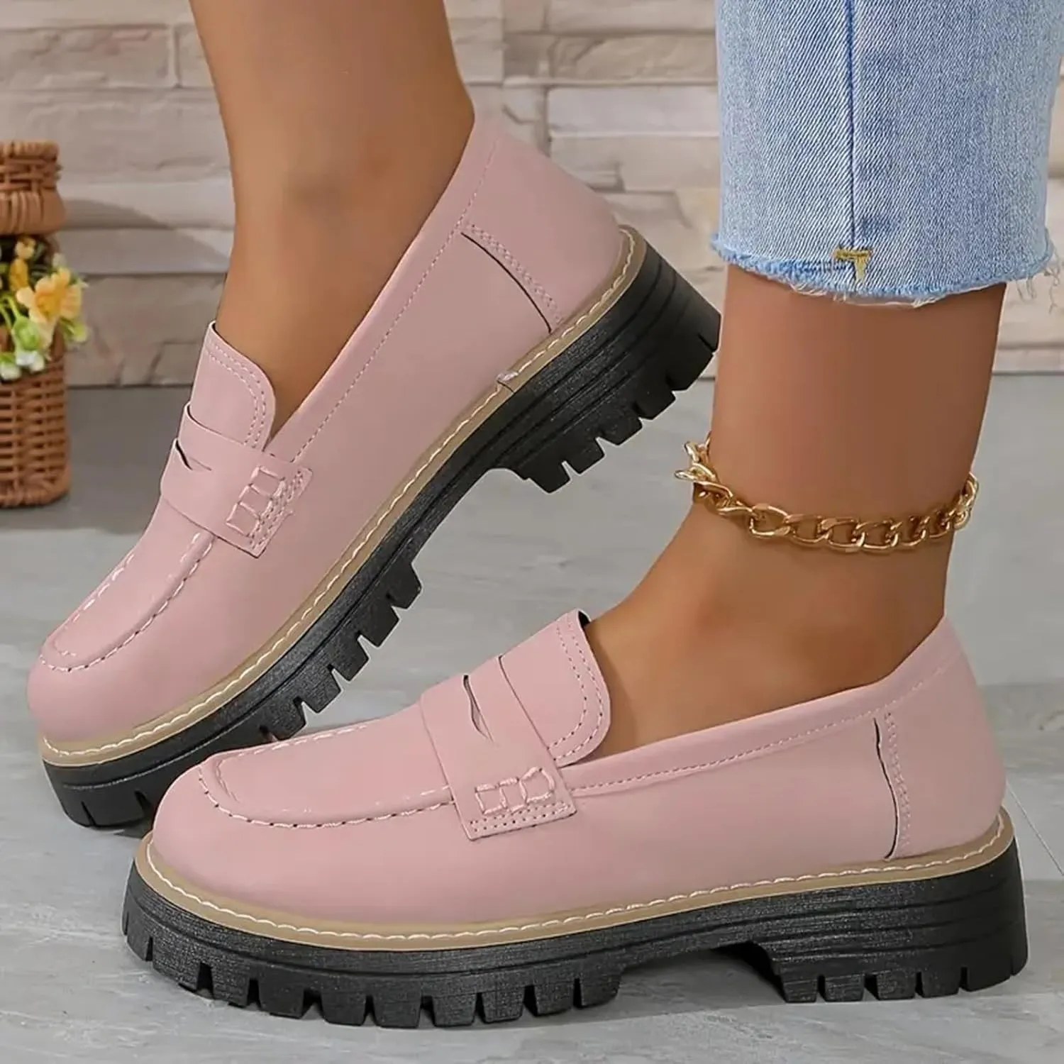 2025 Orthopedic Platform Loafers, Comfort Work Loafers Platform Shoes, Womens Round Toe Walking Shoe, Slip on Shoes,Orthoture womens shoes