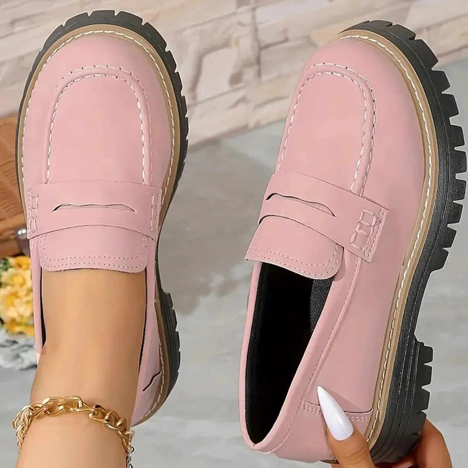 2025 Orthopedic Platform Loafers, Comfort Work Loafers Platform Shoes, Womens Round Toe Walking Shoe, Slip on Shoes,Orthoture womens shoes