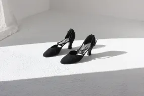 90s Stuart Weitzman Black Fabric D'Orsay Courtier Heels ~ Euro 37