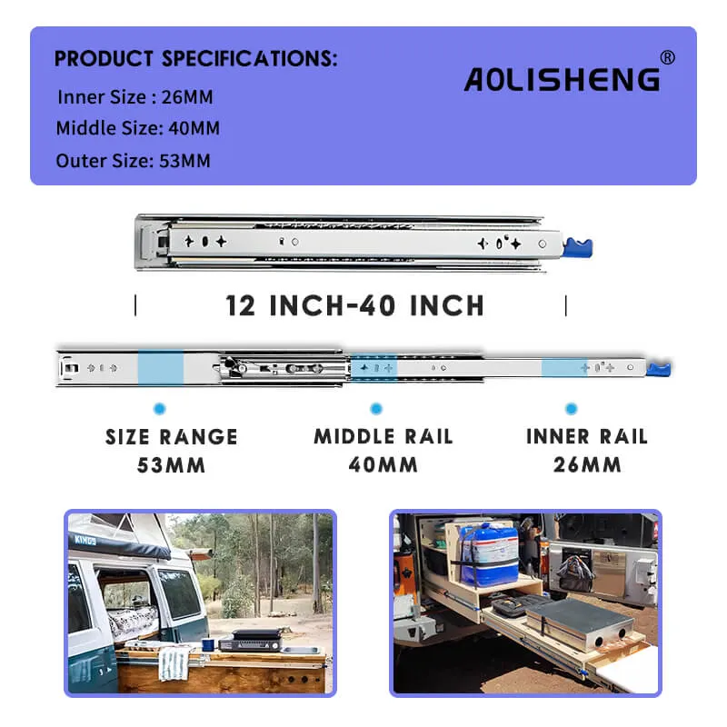 AOLISHENG 265lbs Camper Drawer Slides Side Mounted Heavy Duty Drawer Slides With Lock 1 Pair - D2053