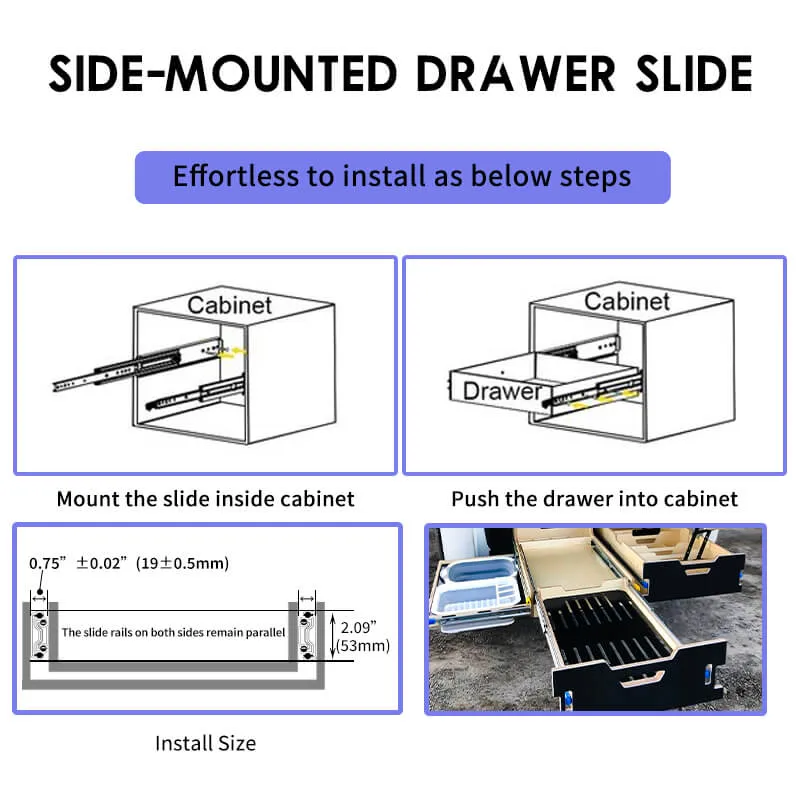 AOLISHENG 265lbs Camper Drawer Slides Side Mounted Heavy Duty Drawer Slides With Lock 1 Pair - D2053