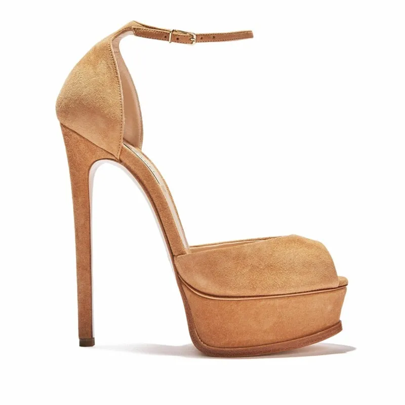Beige Suede High Platform Pumps