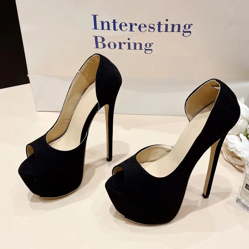 binfenxie Fashion Black Platform Pumps Women Ultra High Stiletto Heels Peep Toe Party Stripper Shoes Zapatos De Mujer