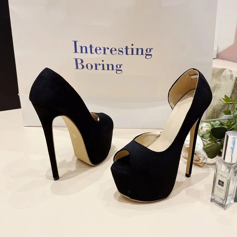 binfenxie Fashion Black Platform Pumps Women Ultra High Stiletto Heels Peep Toe Party Stripper Shoes Zapatos De Mujer
