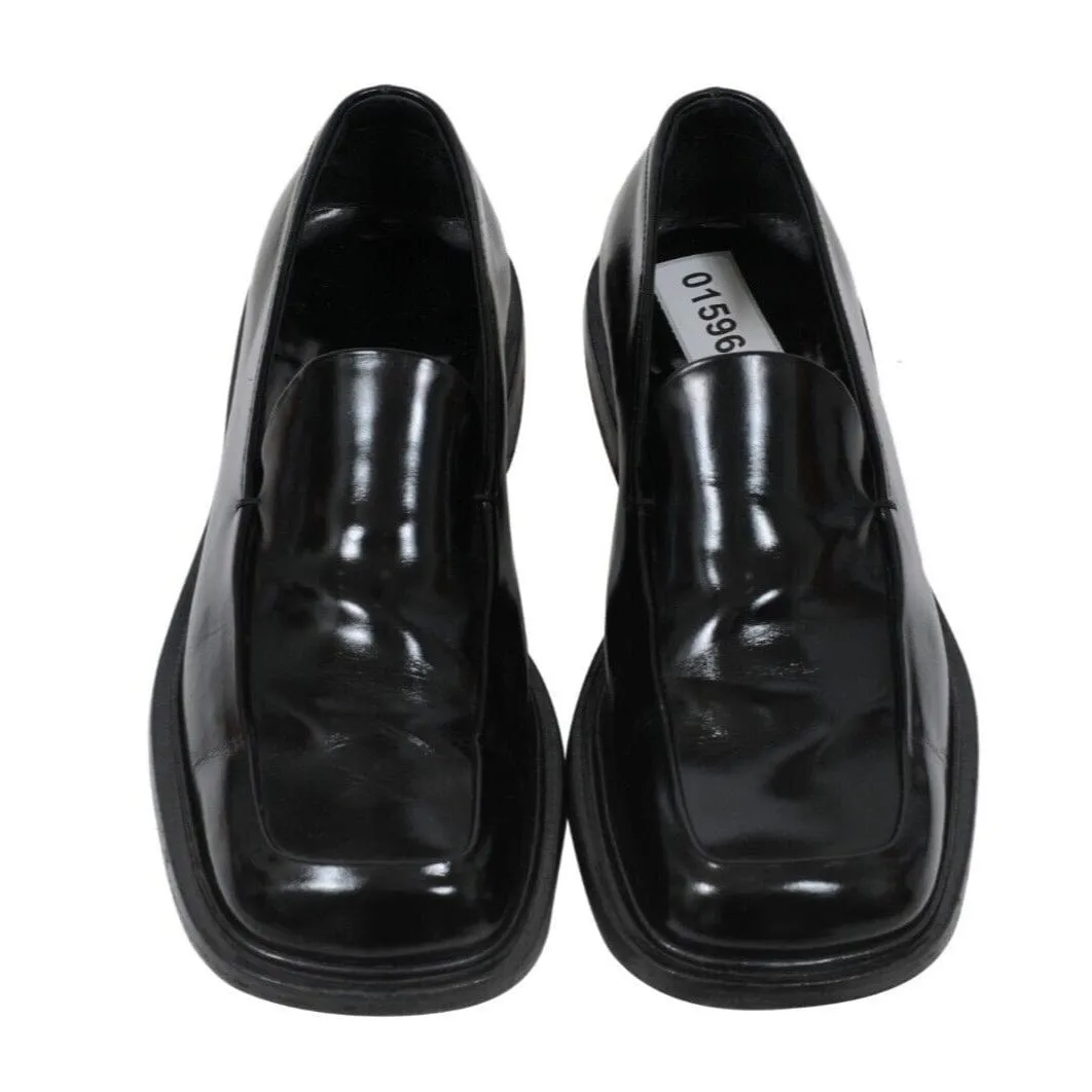 Black Leather Square Toe Vtg Penny Loafers