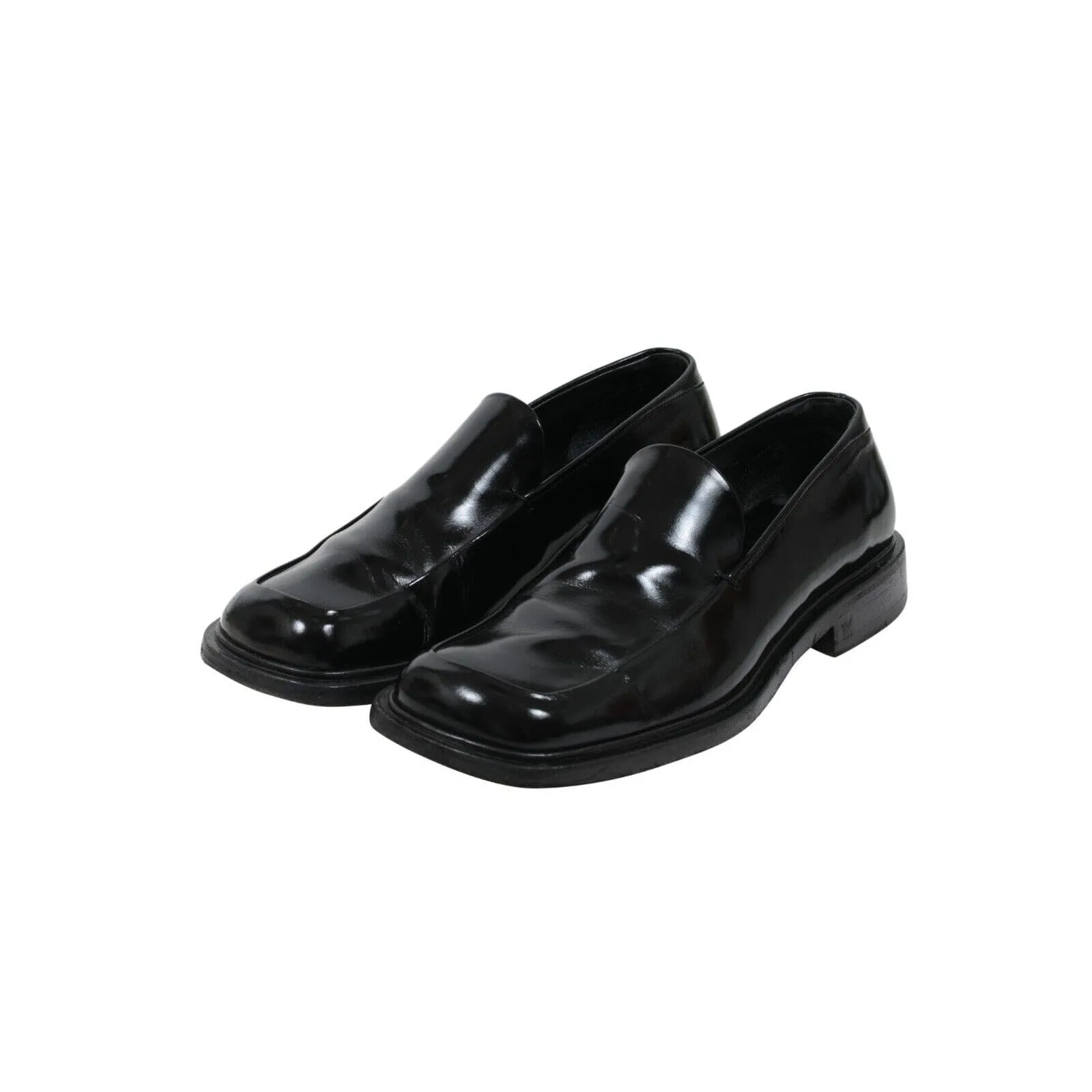 Black Leather Square Toe Vtg Penny Loafers