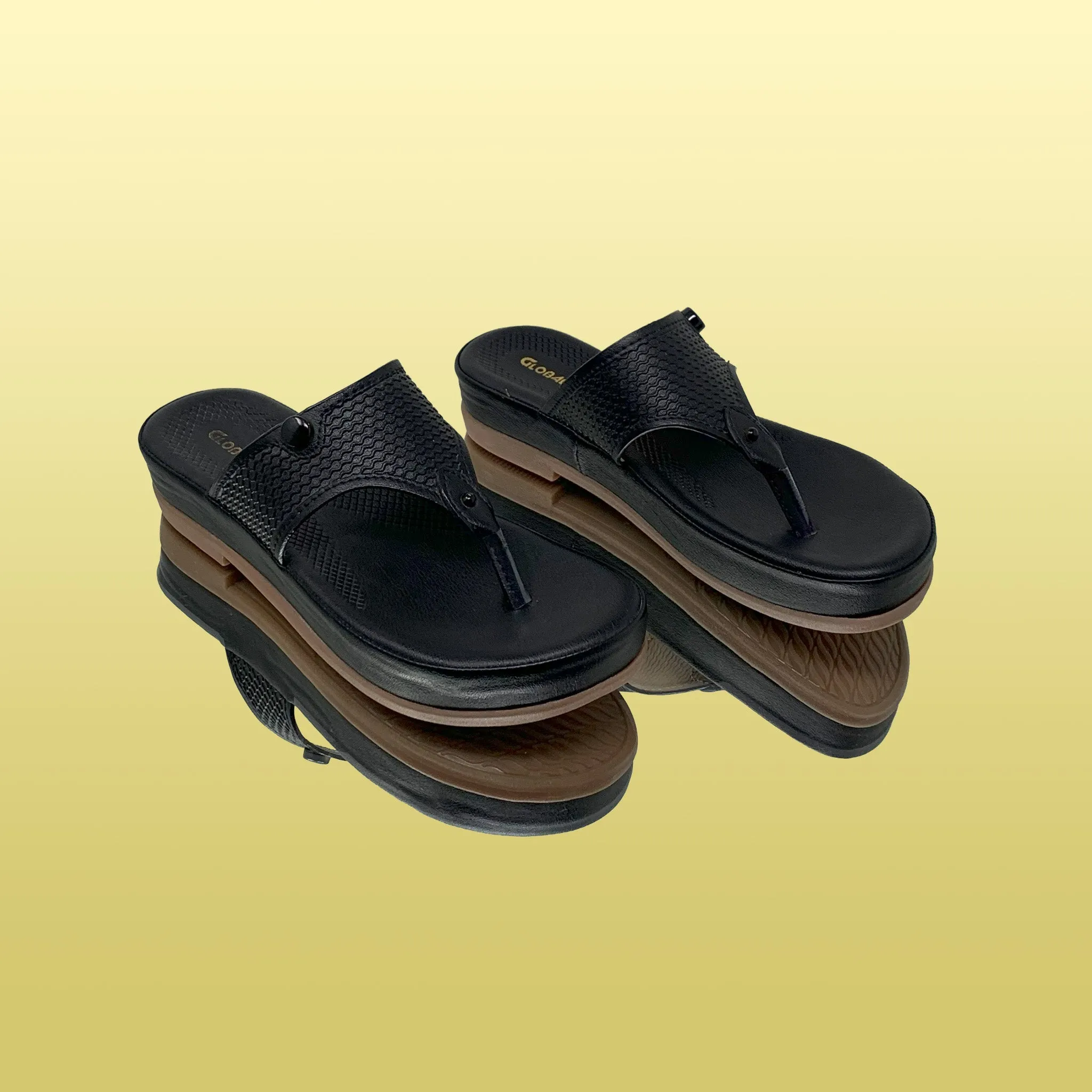 Black Textured Platform Sandals