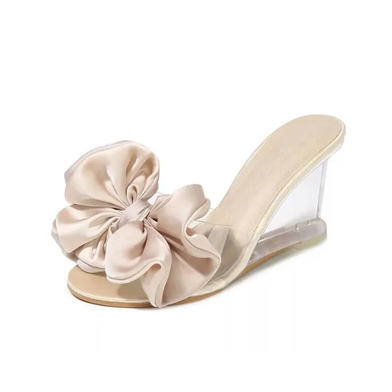Bow-knot Transparent Heels Peep Toe Wedges