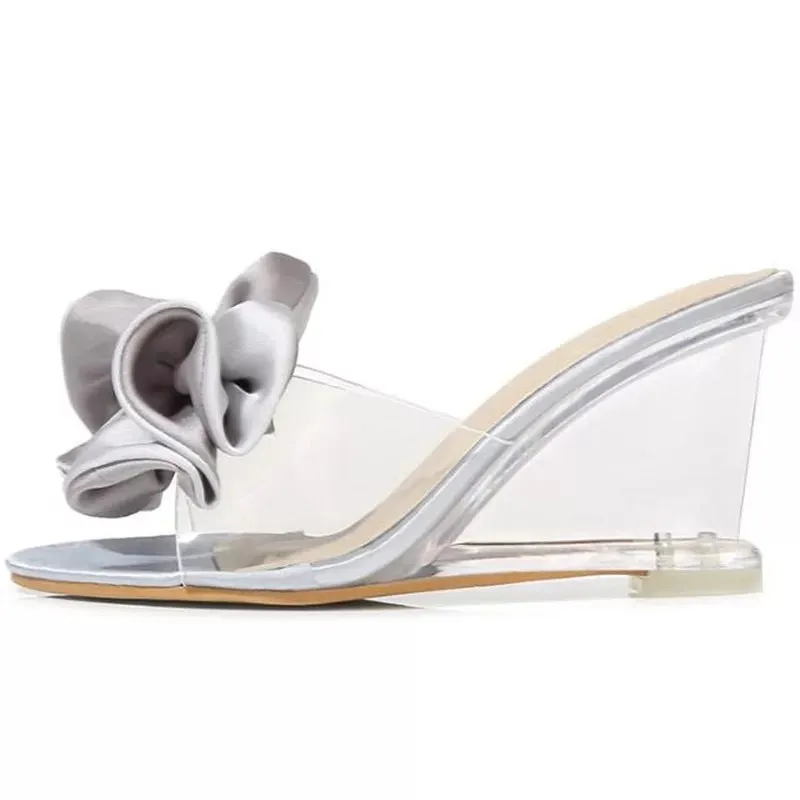 Bow-knot Transparent Heels Peep Toe Wedges