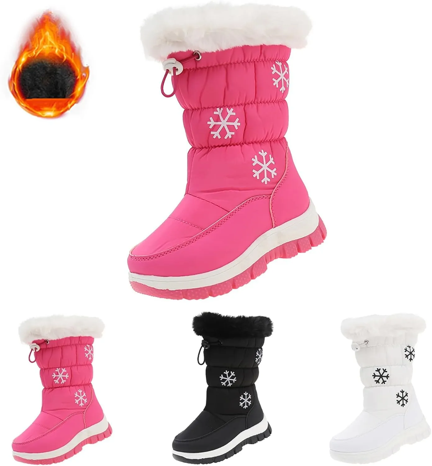 Boys Girls Snow Boots Outdoor Warm Cozy Anti-Slip Mid Calf Faux Fr ining Insulated Shoes for Little/Big Kids
