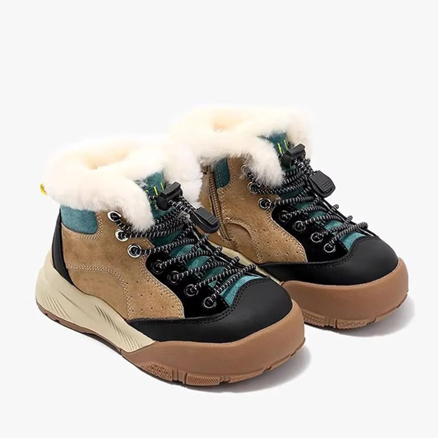 Boys Kids Snow Fuzzy Booties Lace-Up Thick Non Slip Ski Shoes Childrens Ankle Warm Comfy Fashion Shoes Chunky Sole