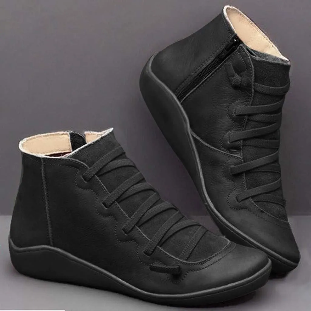 Cathalem Ankle Boots for Women 2024 New Arch Support Boots Flat Heel Booties Side Zipper Vintage Leather Damping Shoes