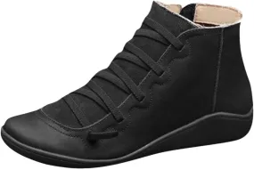 Cathalem Ankle Boots for Women 2024 New Arch Support Boots Flat Heel Booties Side Zipper Vintage Leather Damping Shoes