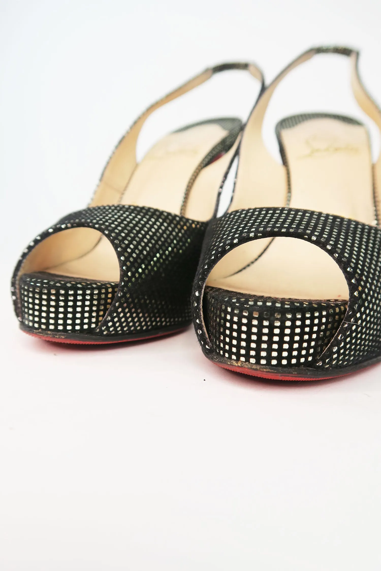 Christian Louboutin Silver Printed Slingback Pumps sz 36