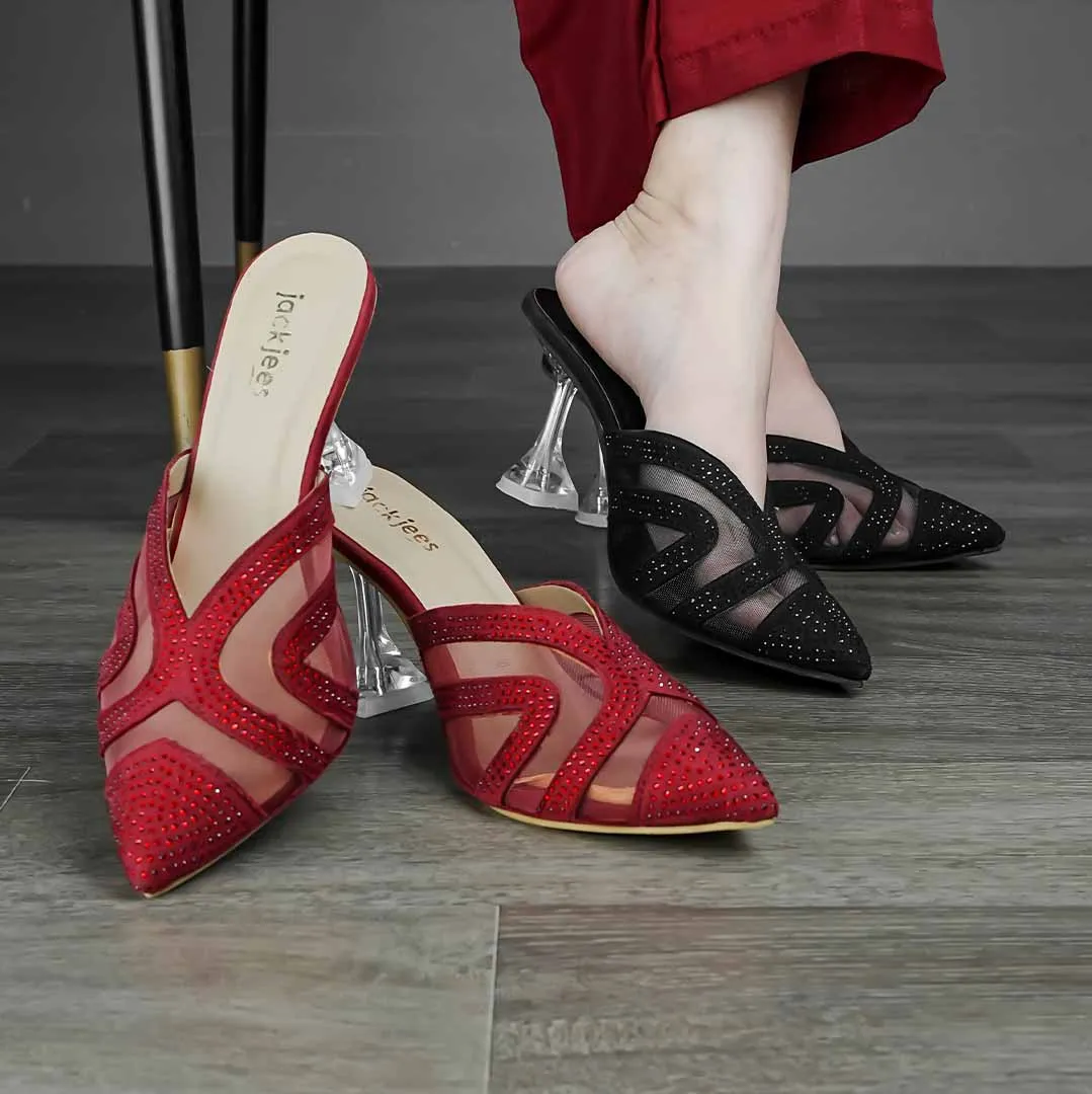 Crystal Sheen Heels Black