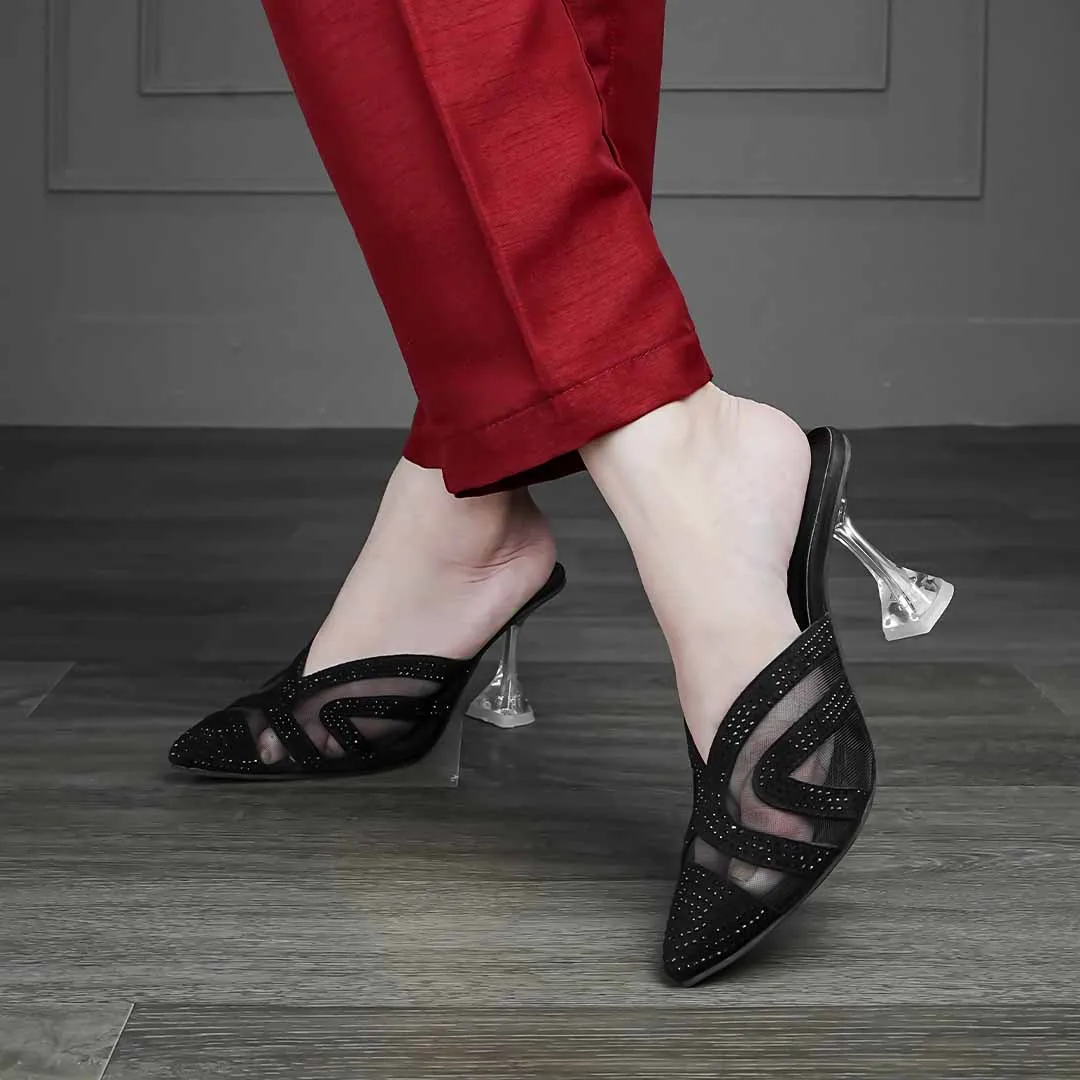 Crystal Sheen Heels Black