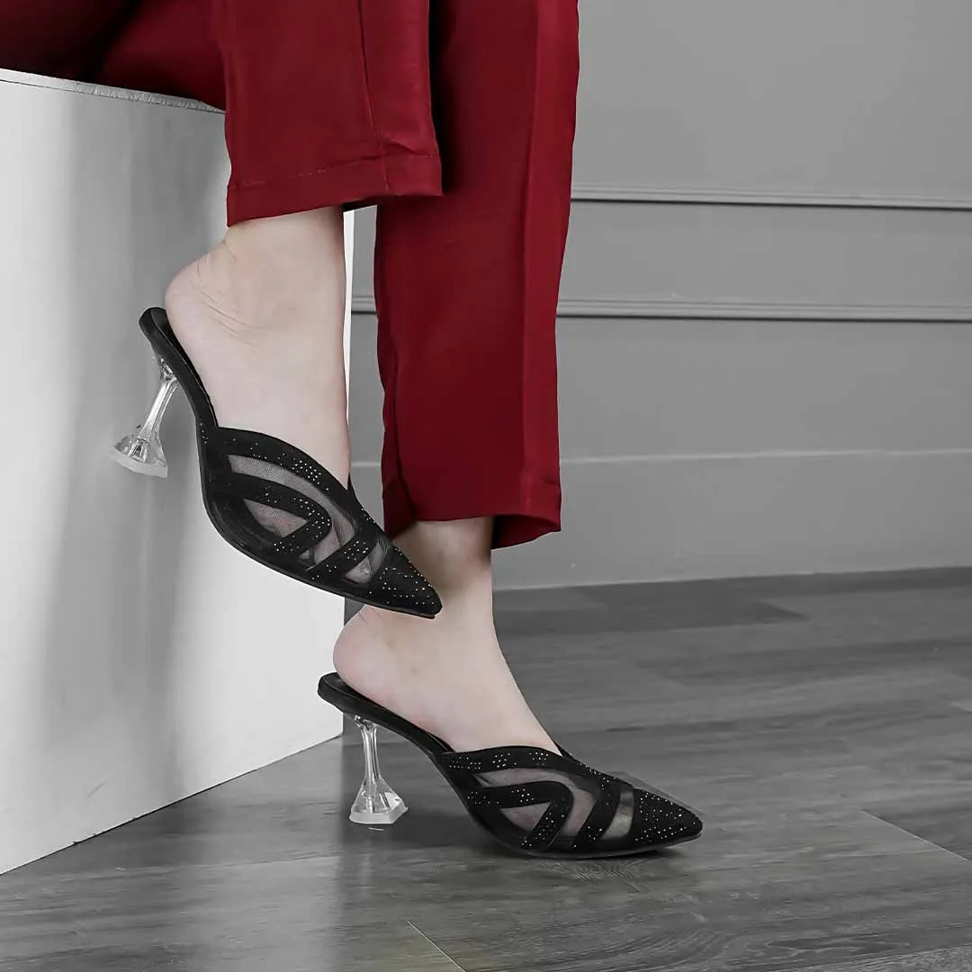 Crystal Sheen Heels Black