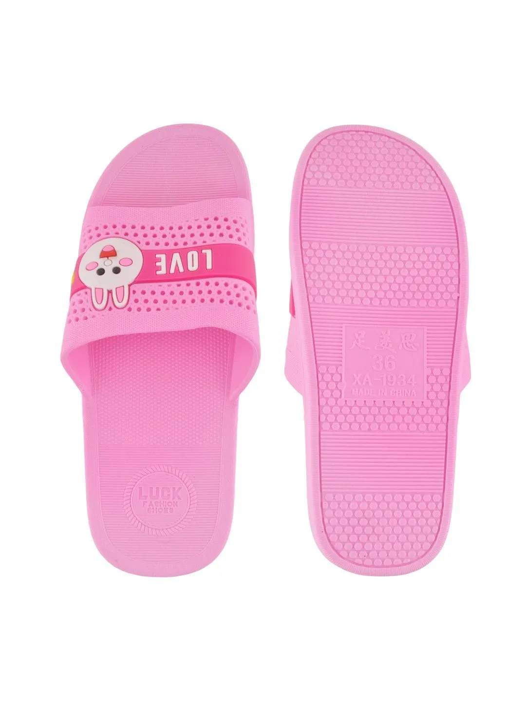 Cute Pink Bunny Design Slide with LOVE Strap for Girl's