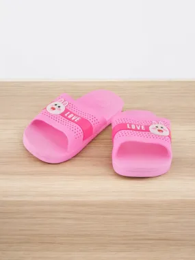 Cute Pink Bunny Design Slide with LOVE Strap for Girl's