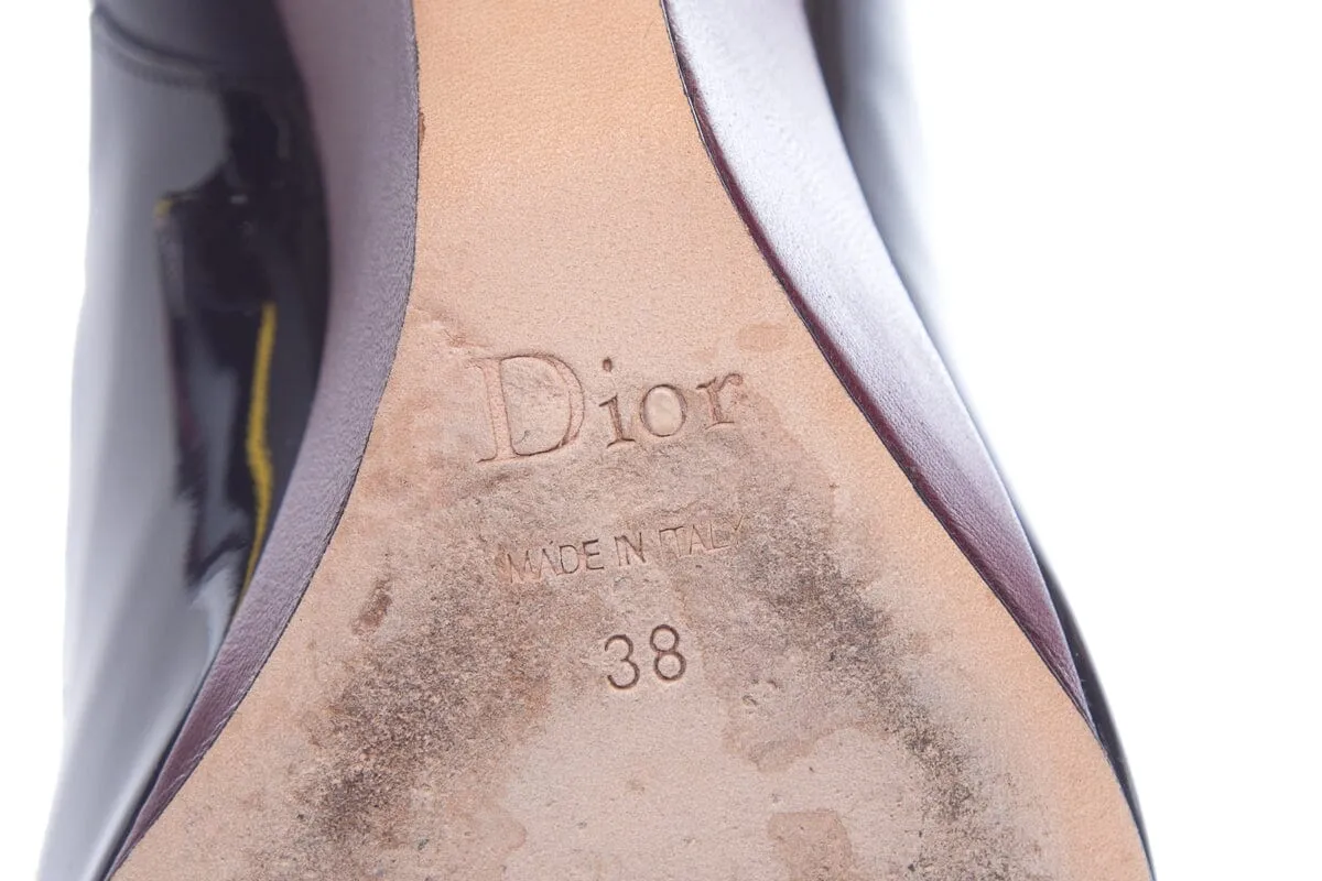 Dior Maroon and Black Leather Peep Toe Wedge SZ 38