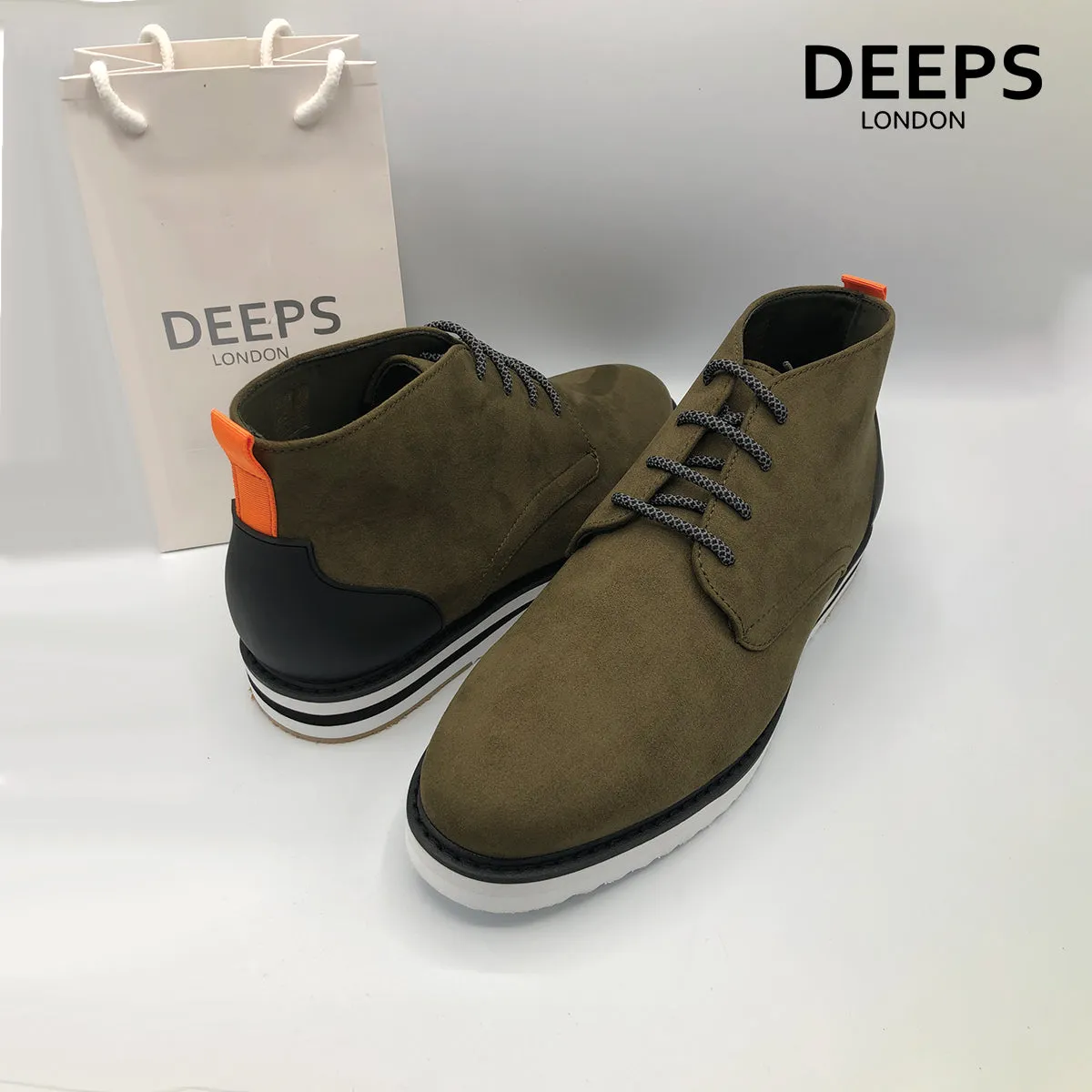 DOLCETTO LEATHER MID TOPS LACE UP MENS DESERT BOOTS BLACK
