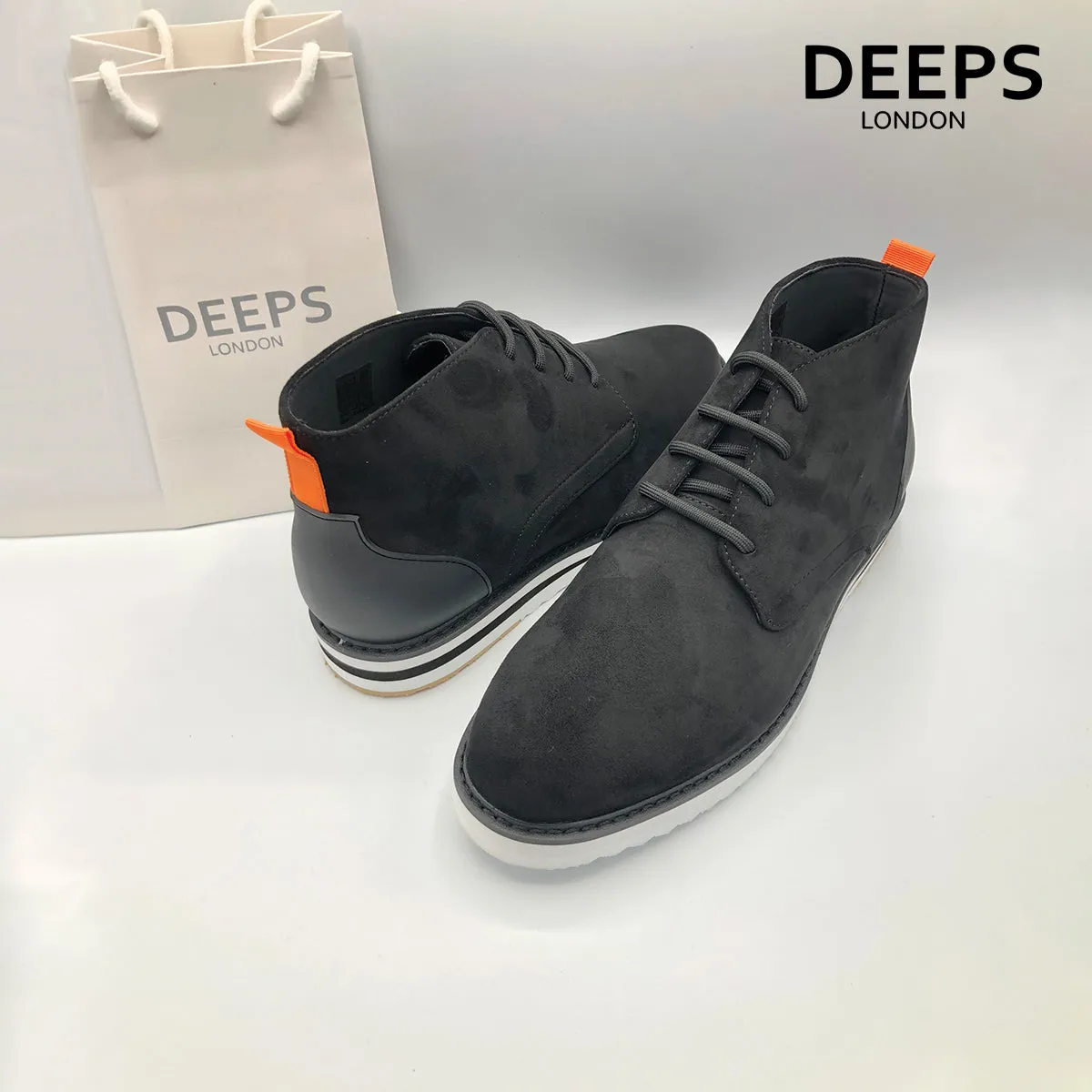 DOLCETTO LEATHER MID TOPS LACE UP MENS DESERT BOOTS BLACK