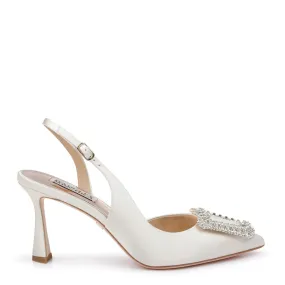 Enida - Pointed Toe Stiletto Slingback with Crystal Buckle - Ivory