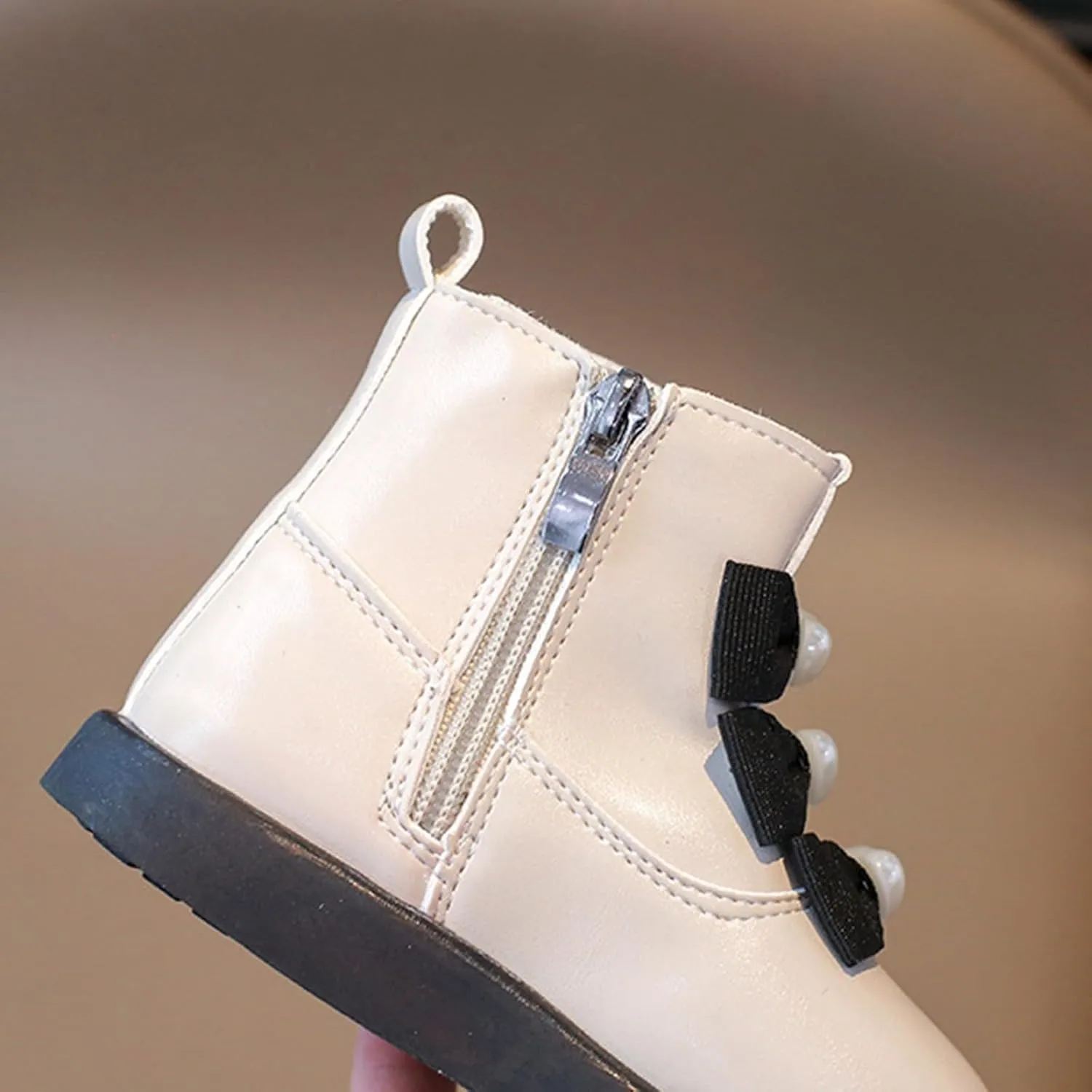 Fashion Bowtie Ankle Boots for Toddler Girls PU Leather Water Proof Princess School Shoes Thick Cozy Sweet Flat