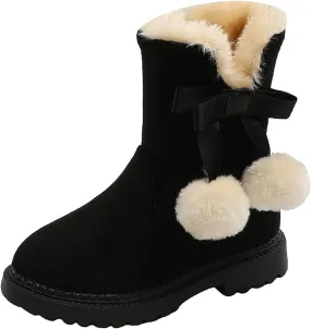 Fuzzy Lined Snow Booties For Toddler Baby Kids Girls Fleece Warm Boots With Side Zipper Winter Outdoor Slip On Shoes