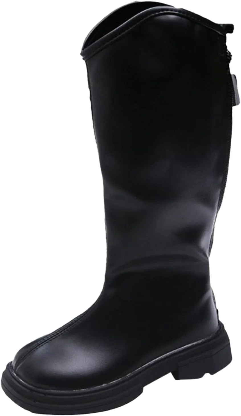 Girls Leather aterproof Long Boots Kids ow Heel Fron Zipper Shoes Childrens Outdoor Dress Dance Soft Shoes Comfy
