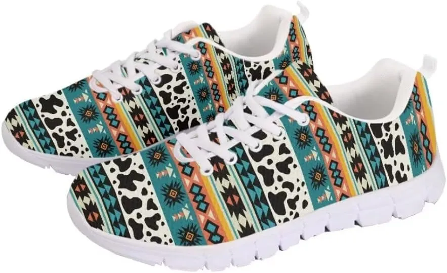 Jeiento Athletic Sneakers for Women＆Men Ethnic Style Mesh Running Shoes Workout Sneakers Lace-up Tennis Shoes Non Slip Gym Sports Shoes