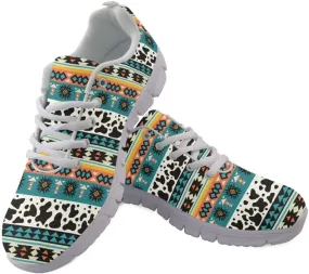 Jeiento Athletic Sneakers for Women＆Men Ethnic Style Mesh Running Shoes Workout Sneakers Lace-up Tennis Shoes Non Slip Gym Sports Shoes