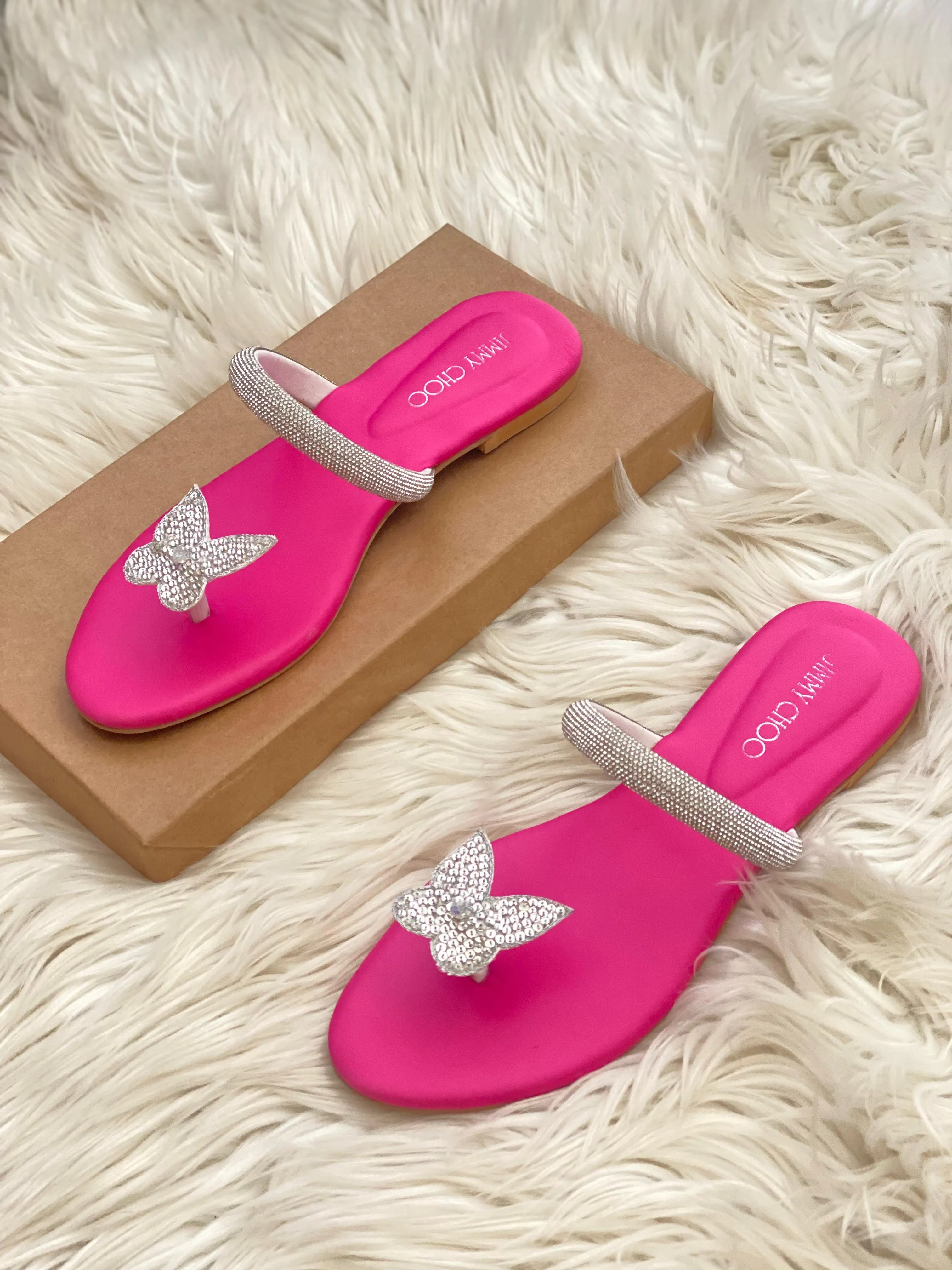 JIMMY CHOO BUTTERFLY SLIPPERS - PINK