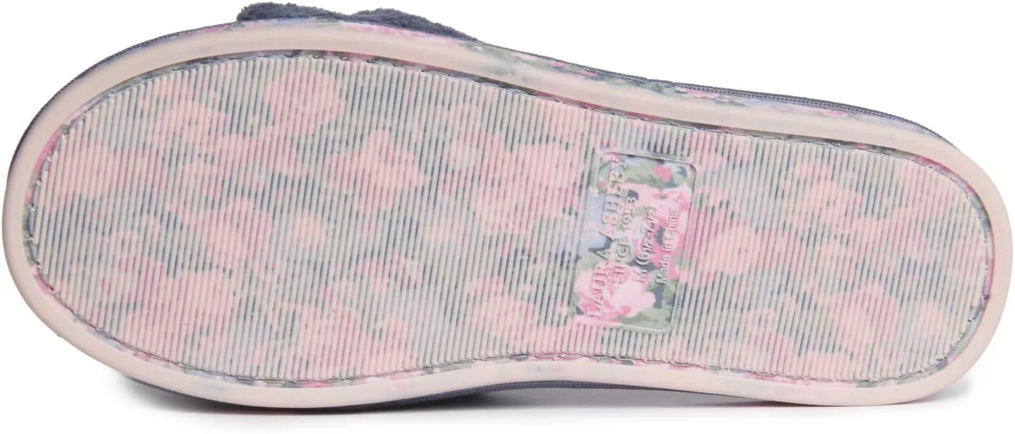 Laura Ashley Ladies Open Toe Spa Slippers with Bow and Memory Foam Insole