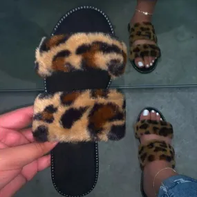Leopard Causal Fur Slides F454