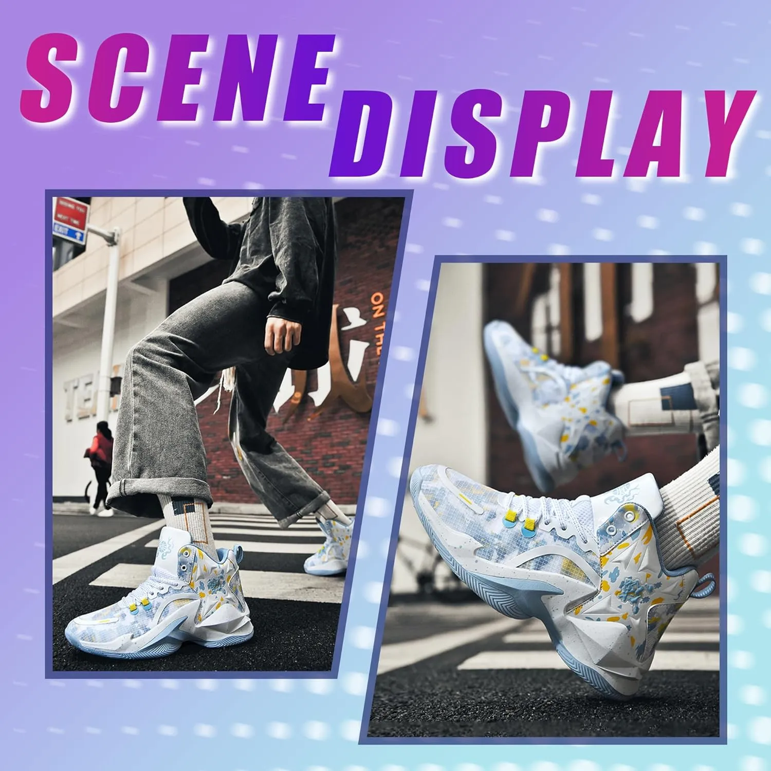 Men's Basketball Shoes Breathable Anti Slip Fashionable Graffiti Training Shoes Outdoor Shoes