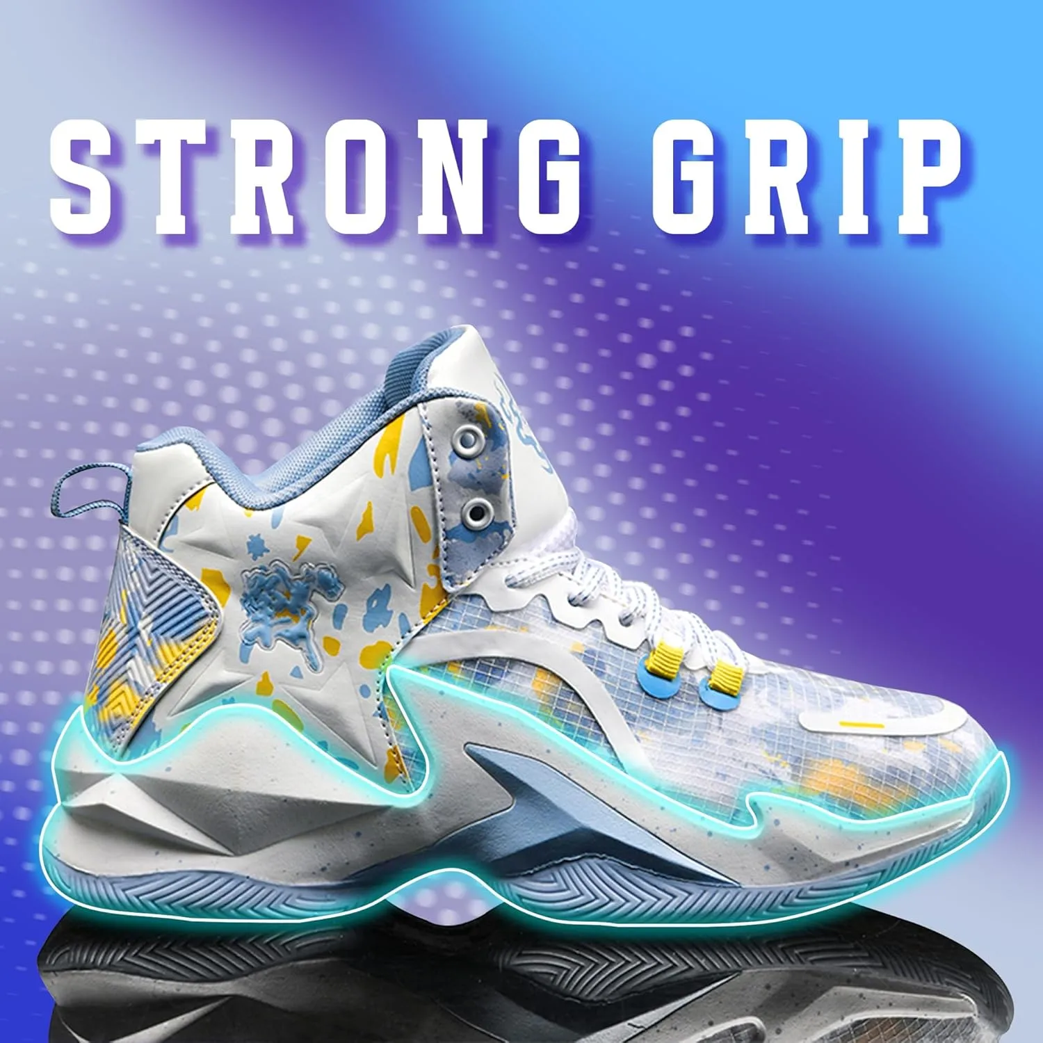 Men's Basketball Shoes Breathable Anti Slip Fashionable Graffiti Training Shoes Outdoor Shoes