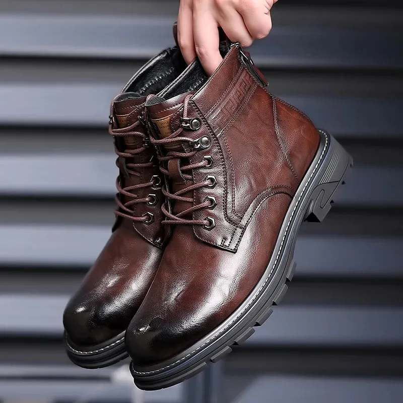 Men's Business Casual Ankle Boots - Genuine Leather Lace-Up Shoes for Autumn/Winter, Upscale Fashion