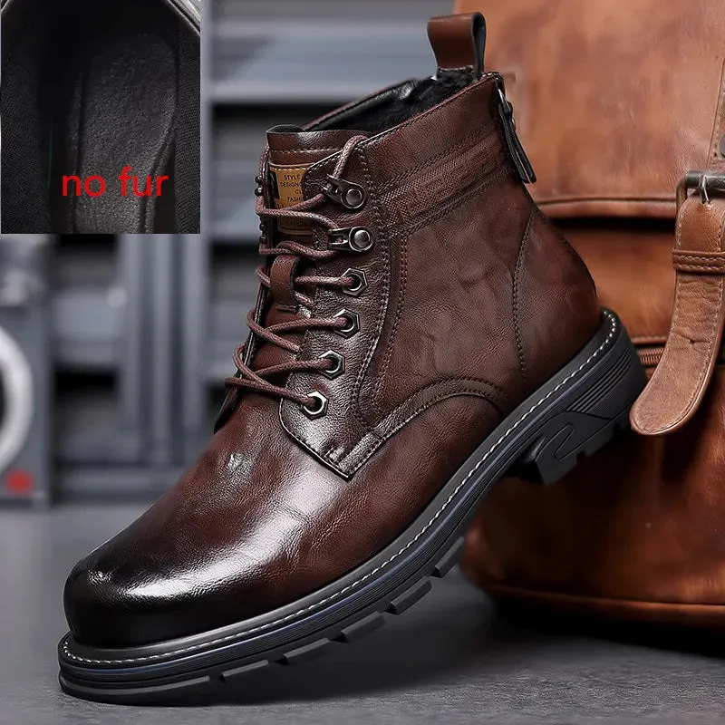 Men's Business Casual Ankle Boots - Genuine Leather Lace-Up Shoes for Autumn/Winter, Upscale Fashion