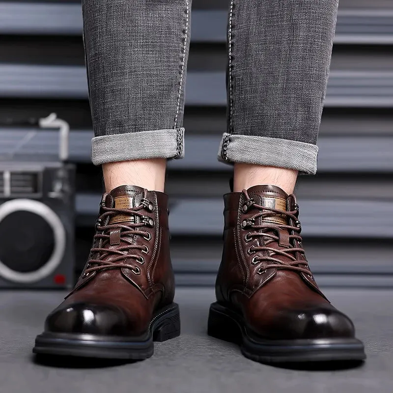 Men's Business Casual Ankle Boots - Genuine Leather Lace-Up Shoes for Autumn/Winter, Upscale Fashion