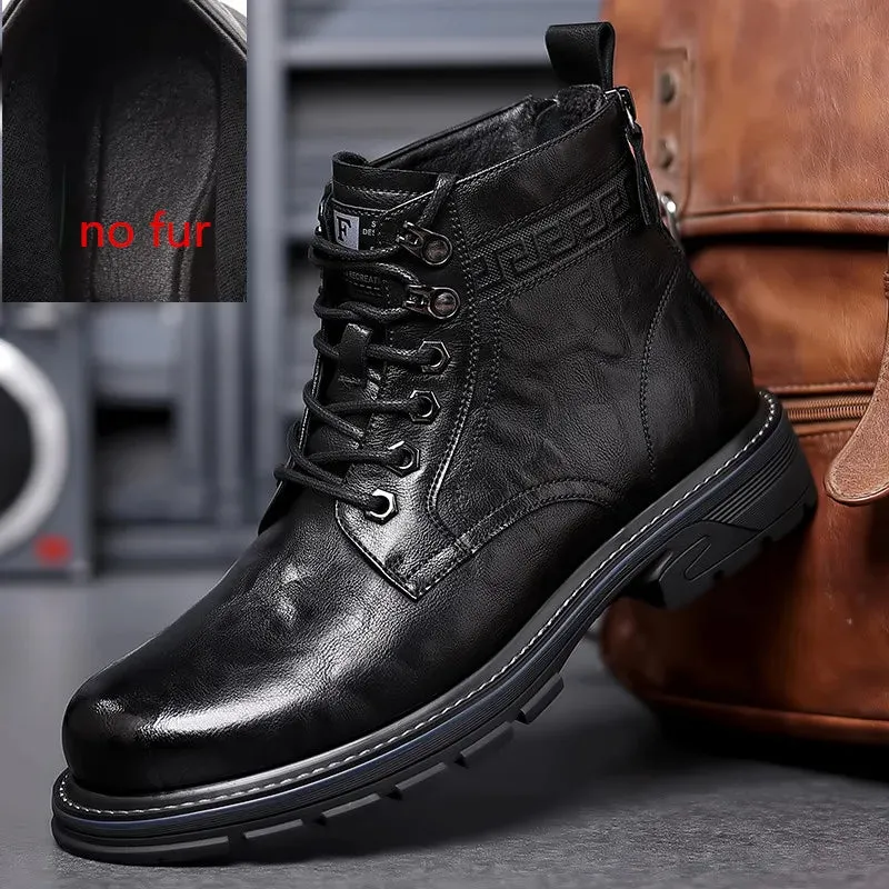 Men's Business Casual Ankle Boots - Genuine Leather Lace-Up Shoes for Autumn/Winter, Upscale Fashion