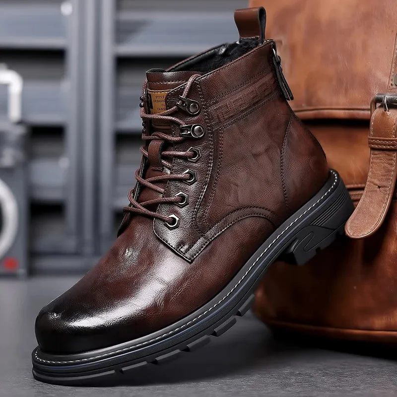 Men's Business Casual Ankle Boots - Genuine Leather Lace-Up Shoes for Autumn/Winter, Upscale Fashion