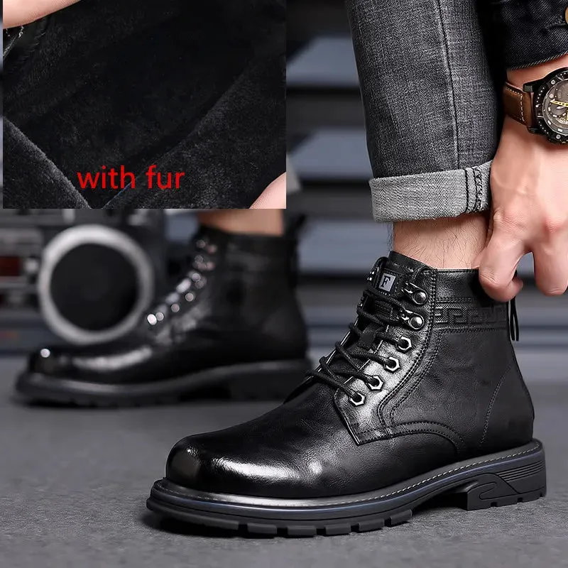Men's Business Casual Ankle Boots - Genuine Leather Lace-Up Shoes for Autumn/Winter, Upscale Fashion