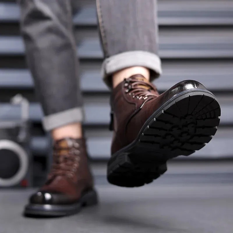 Men's Business Casual Ankle Boots - Genuine Leather Lace-Up Shoes for Autumn/Winter, Upscale Fashion