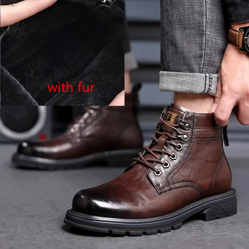 Men's Business Casual Ankle Boots - Genuine Leather Lace-Up Shoes for Autumn/Winter, Upscale Fashion