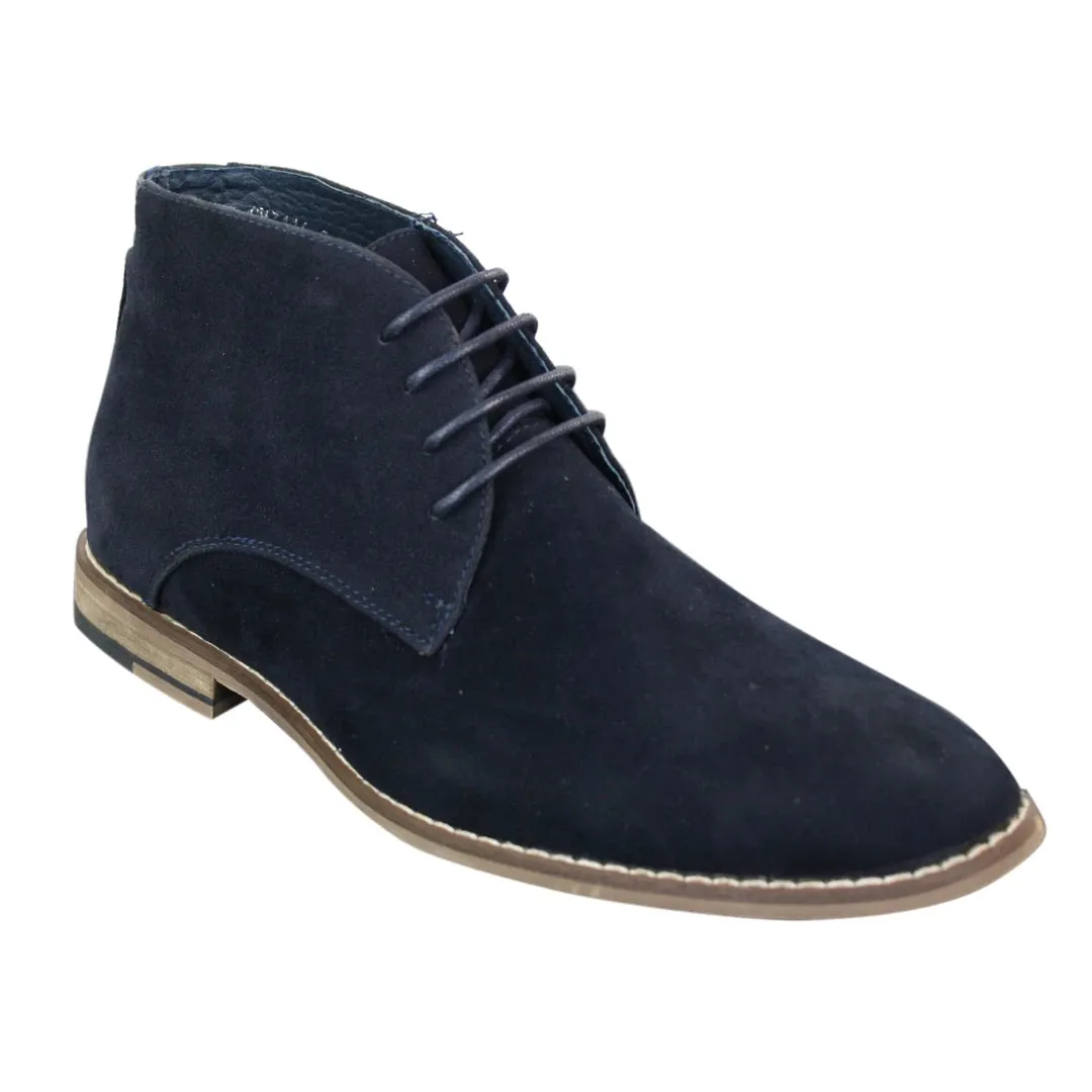 Mens Suede Ankle Boots Chelsea Laced Real Leather Lined Italian Design Smart Casual