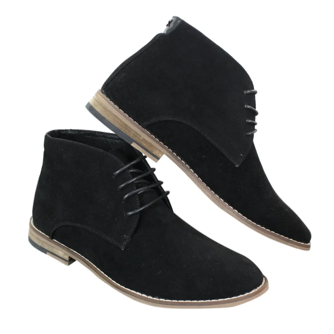 Mens Suede Ankle Boots Chelsea Laced Real Leather Lined Italian Design Smart Casual