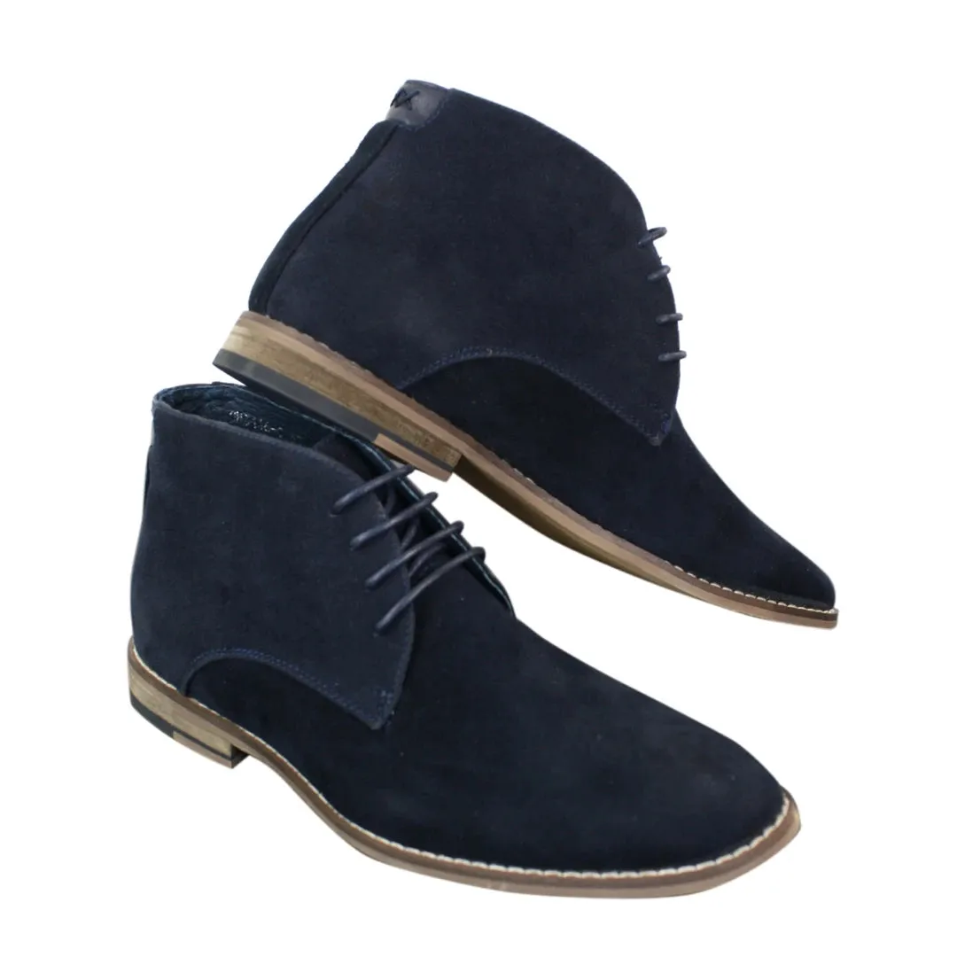 Mens Suede Ankle Boots Chelsea Laced Real Leather Lined Italian Design Smart Casual