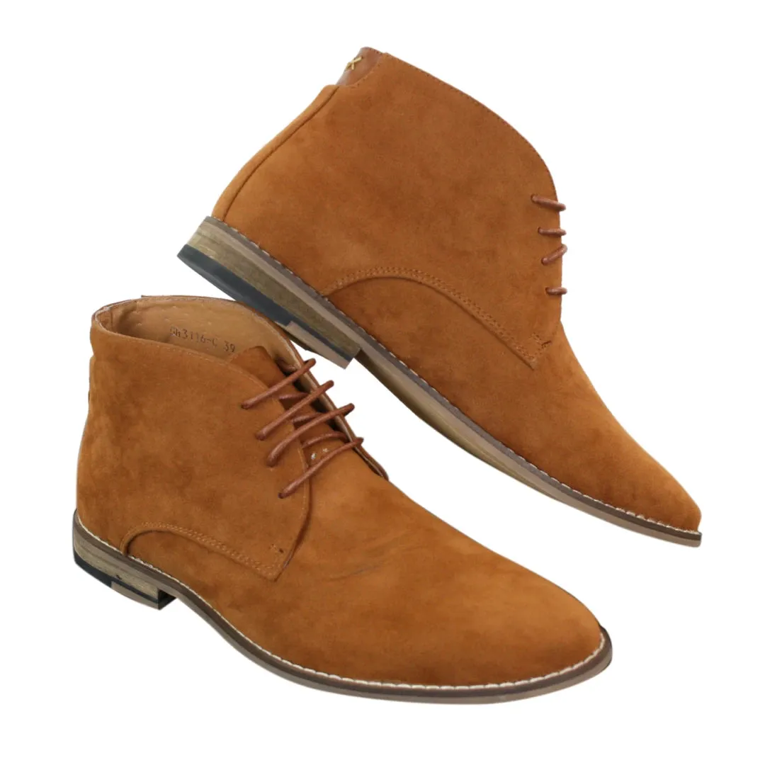 Mens Suede Ankle Boots Chelsea Laced Real Leather Lined Italian Design Smart Casual