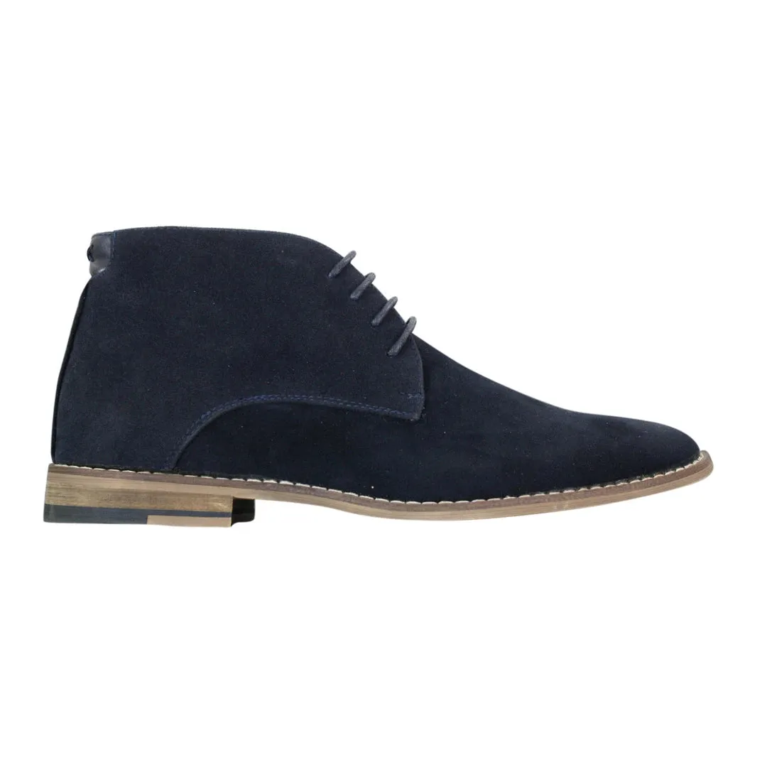 Mens Suede Ankle Boots Chelsea Laced Real Leather Lined Italian Design Smart Casual